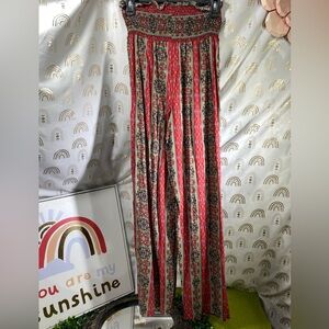 Floral Wide Leg Pants - Red